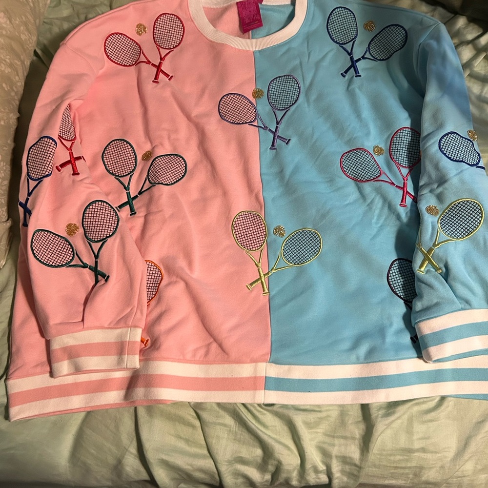 QUEEN OF SPARKLES Pink and Blue Tennis Sweater